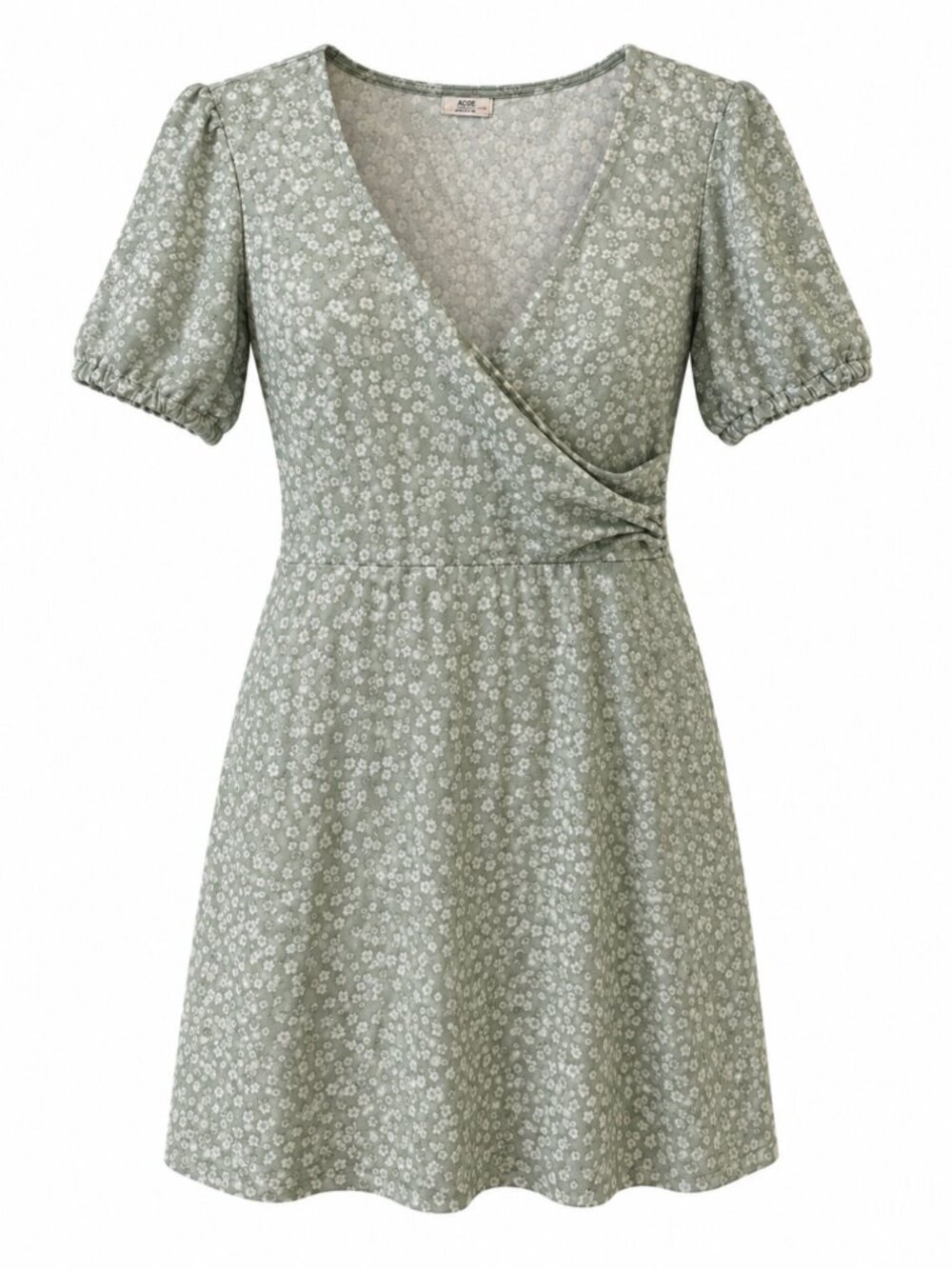 🌷 2/15 Ardene Sage Green Floral Faux Wrap Mini Dress Size XL